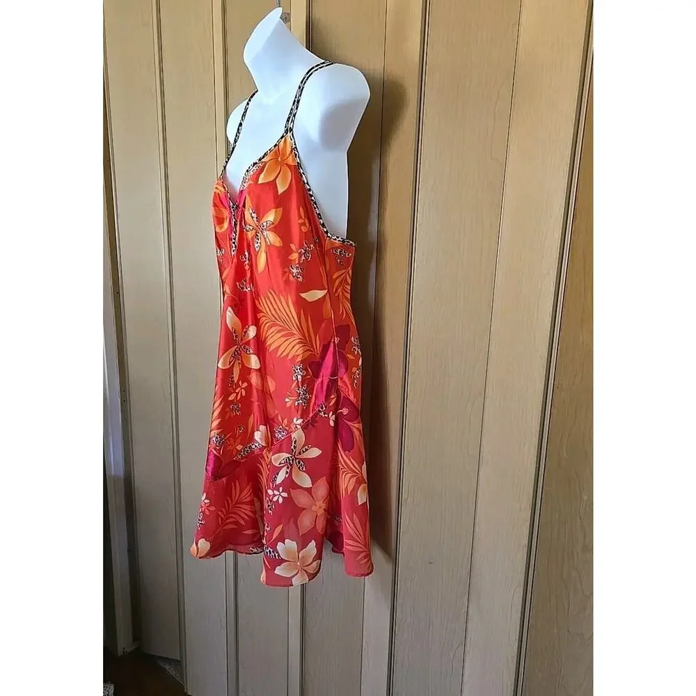 Secret Treasures Women's Sexy Nightgown Large Orange Floral Animal Print Straps